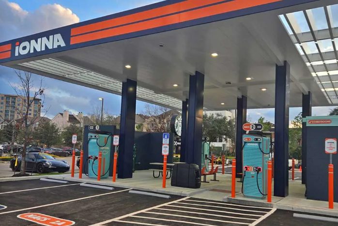 An IONNA DC fast-charging station in the DMV, where the author charges his BMW i5 on weekends